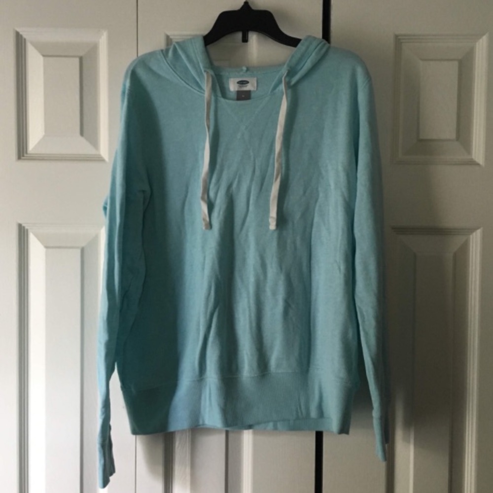 OLD NAVY Hooded Sweater Light Blue Drawstring Neck